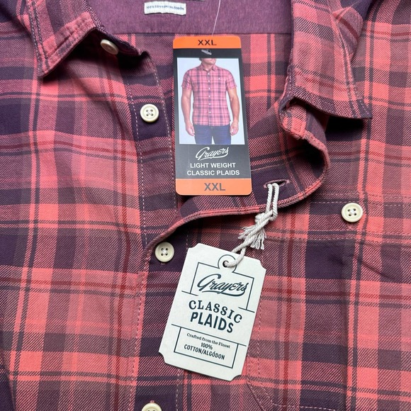 Grayers | Men | Classic Plaids Coral Red SS Button Up Shirt | Size XXL - Picture 9 of 12